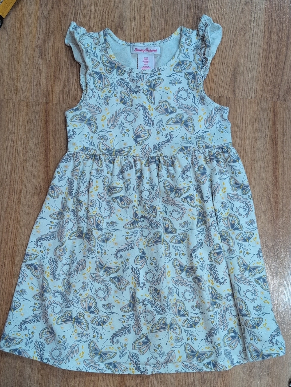 Cream Dress with Yellow & Gray Butterfly Print